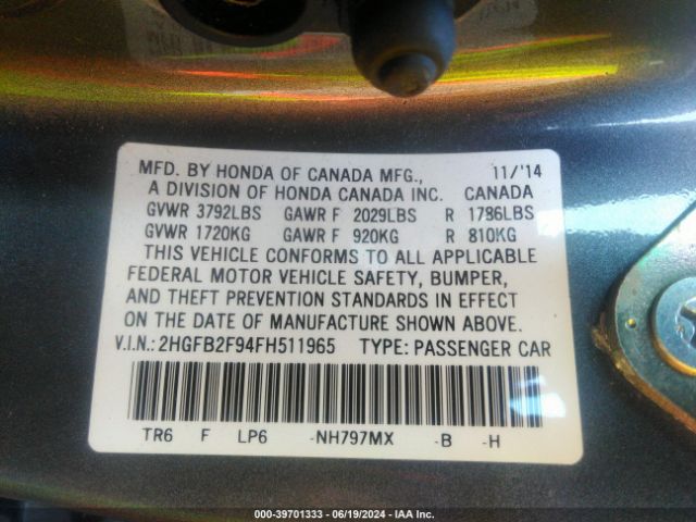 2HGFB2F94FH511965 Honda Civic Ex-l