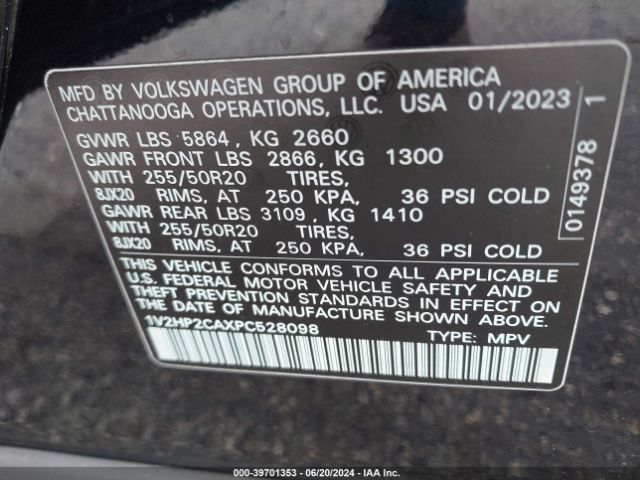 1V2HP2CAXPC528098 Volkswagen Atlas 2.0t Se W/technology