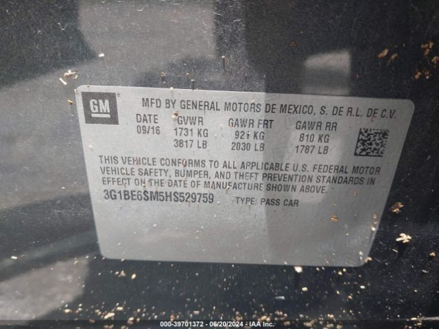 3G1BE6SM5HS529759 Chevrolet Cruze Lt Auto
