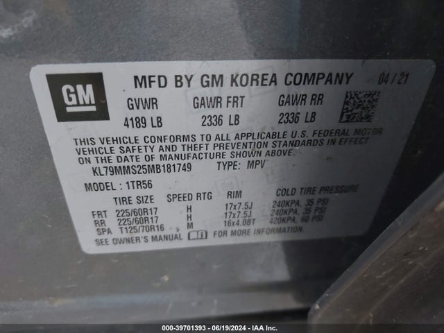 Chevrolet Trailblazer Fwd Ls 2021 KL79MMS25MB181749 Image 9