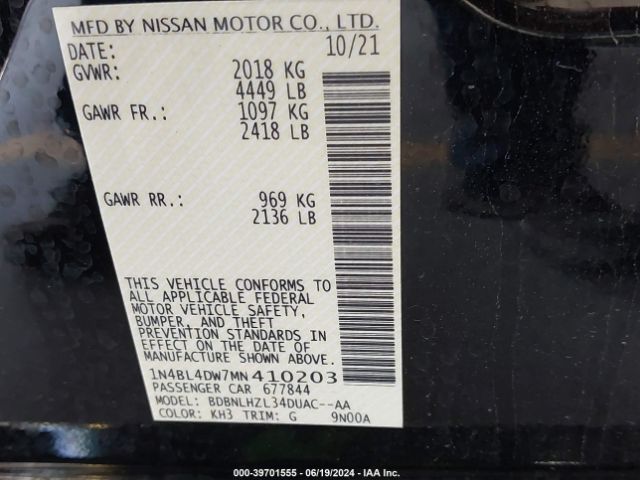 1N4BL4DW7MN410203 Nissan Altima Sv Intelligent Awd