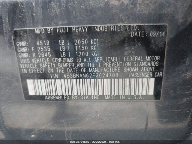 4S3BNAN62F3024708 Subaru Legacy 2.5i Limited