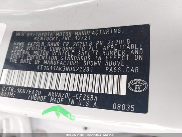 Toyota CAMRY SE 2022 4T1G11AK3NU022281 Image 9