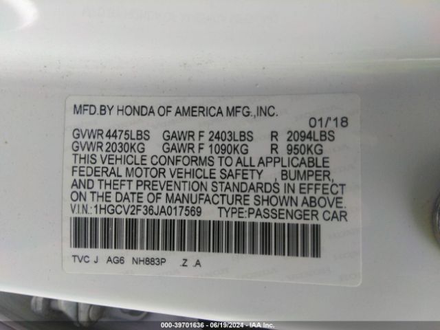 1HGCV2F36JA017569 Honda Accord Sport 2.0t