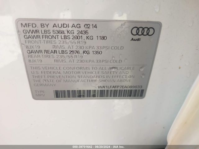 WA1LFAFP7EA089633 Audi Q5 2.0t Premium