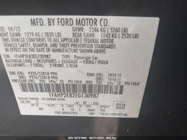 1FAHP2E82EG130987 Ford TAURUS SEL