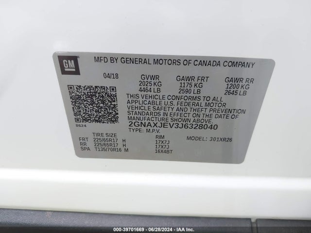 Chevrolet EQUINOX LT 2018 2GNAXJEV3J6328040 Image 9