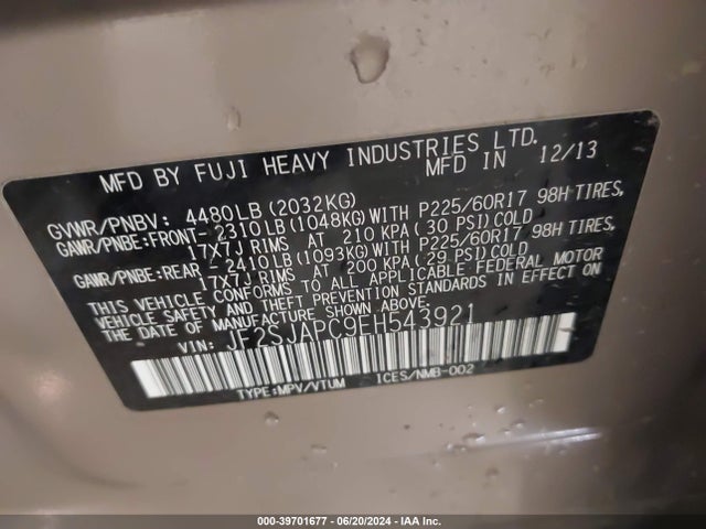 JF2SJAPC9EH543921 Subaru Forester 2.5i Touring