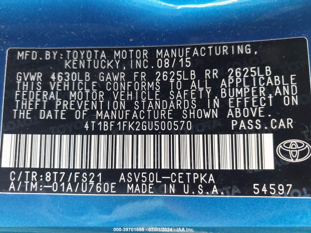 Toyota CAMRY SE 2016 4T1BF1FK2GU500570 Image 9