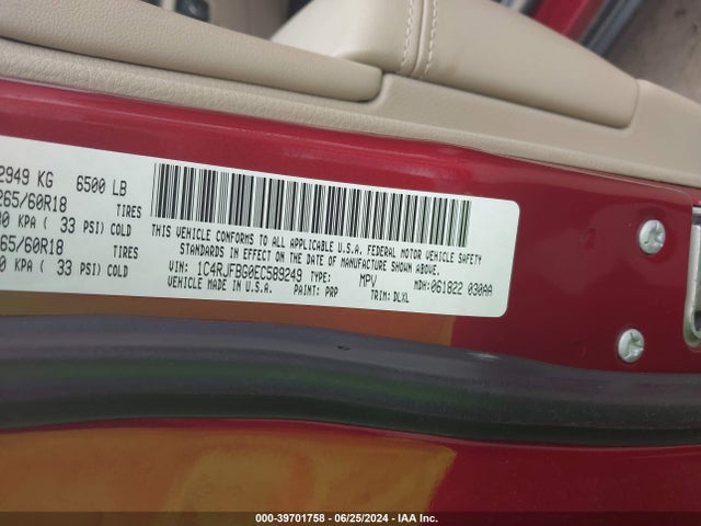 Продажа на аукционе авто 2014 Jeep Grand Cherokee Limited, vin: 1C4RJFBG0EC589249, номер лота: 39701758