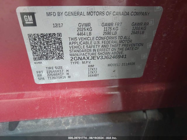 Chevrolet EQUINOX LT 2018 2GNAXJEV3J6246941 Image 9