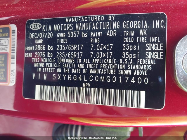 KIA SORENTO LX 2021 5XYRG4LC0MG017400 Image 9