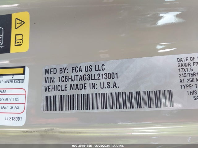 Jeep Gladiator Sport 4x4 2020 1C6HJTAG3LL213001 Image 9