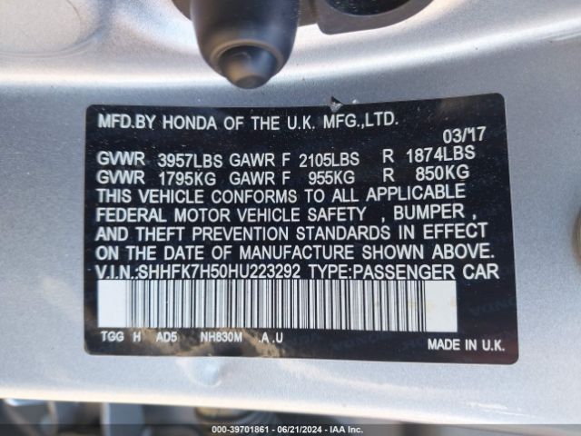SHHFK7H50HU223292 Honda CIVIC EX