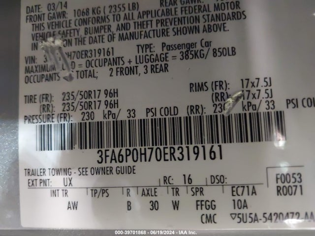 Ford FUSION SE 2014 3FA6P0H70ER319161 Image 9