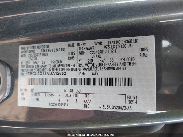 Ford ESCAPE SE 2022 1FMCU0G63NUA12652 Image 9