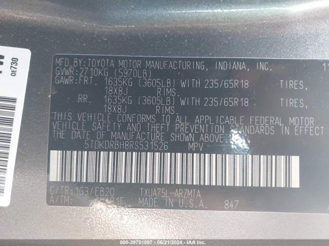 Toyota Highlander Xle 2024 5TDKDRBH8RS531526 Image 9