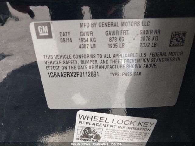 1G6AA5RX2F0112891 Cadillac Ats Standard