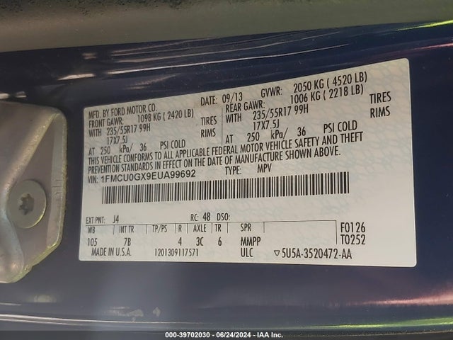 Ford ESCAPE SE 2014 1FMCU0GX9EUA99692 Image 9