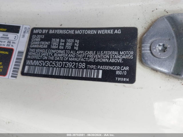 2013 MINI HARDTOP WMWSV3C53DT392198 Photo 8