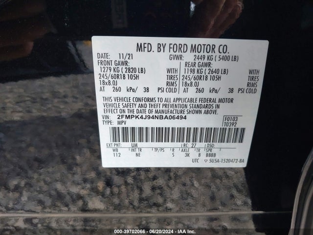 Ford EDGE SEL 2022 2FMPK4J94NBA06494 Image 9
