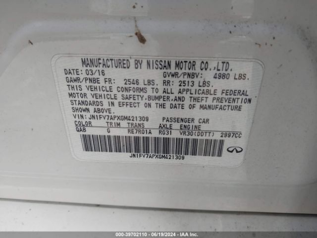 JN1FV7APXGM421309 Infiniti Q50 3.0t Red Sport 400