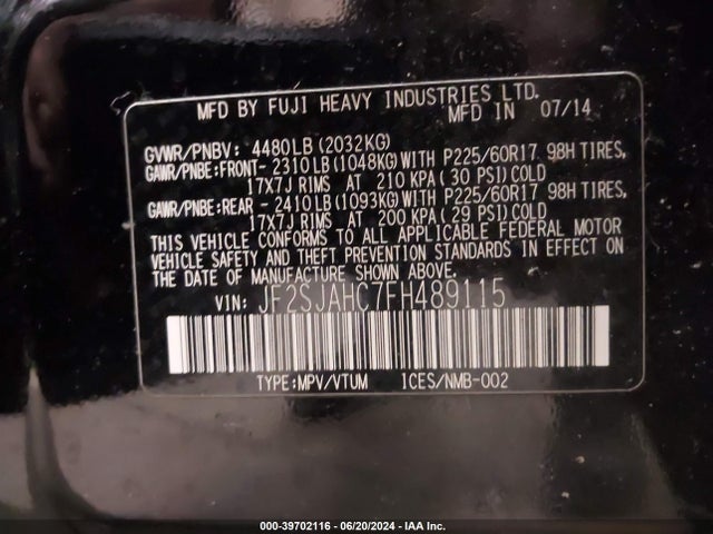 JF2SJAHC7FH489115 Subaru Forester 2.5i Limited