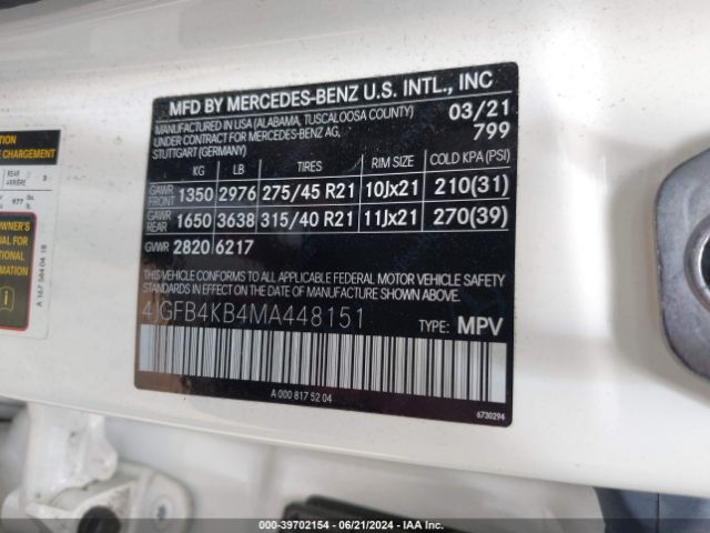 4JGFB4KB4MA448151 Mercedes-Benz Gle 350 4matic