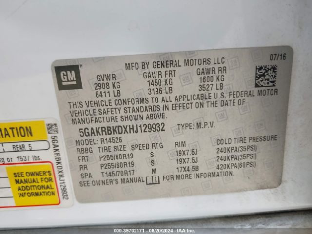 5GAKRBKDXHJ129932 Buick Enclave Leather