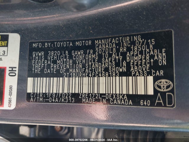 Toyota Corolla S Plus 2015 2T1BURHE4FC468183 Image 9