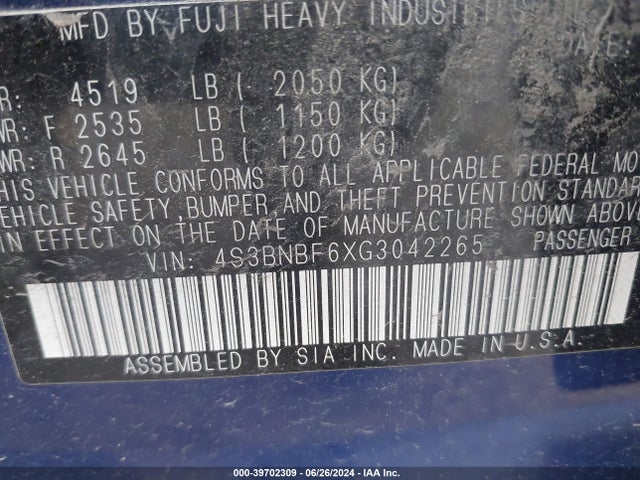 4S3BNBF6XG3042265 Subaru Legacy 2.5i Premium