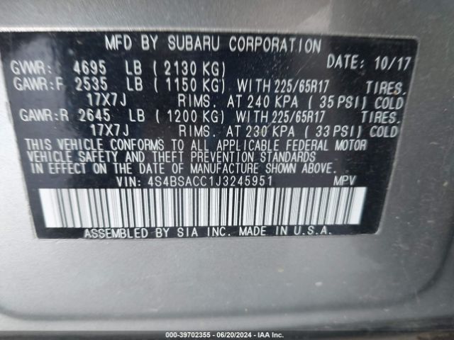 4S4BSACC1J3245951 Subaru Outback 2.5i Premium