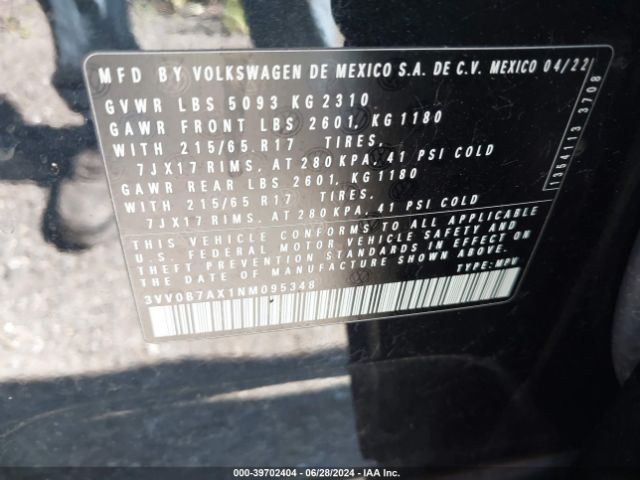 3VV0B7AX1NM095348 Volkswagen Tiguan 2.0t S