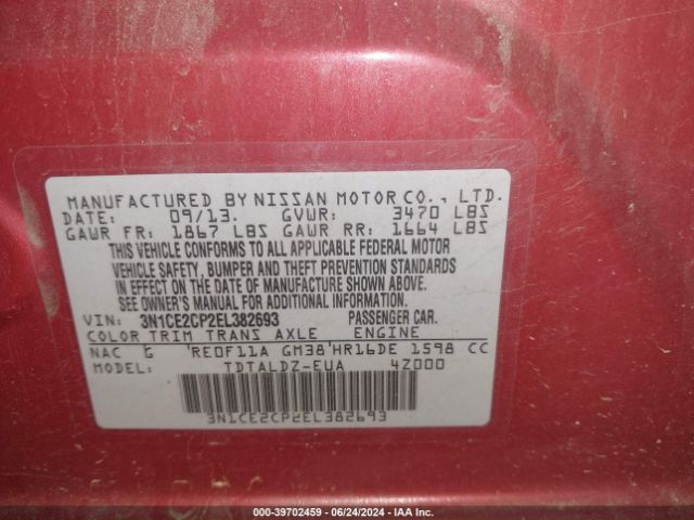 3N1CE2CP2EL382693 Nissan Versa Note Sv