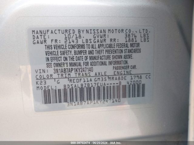 3N1AB7AP1KY247140 Nissan SENTRA S