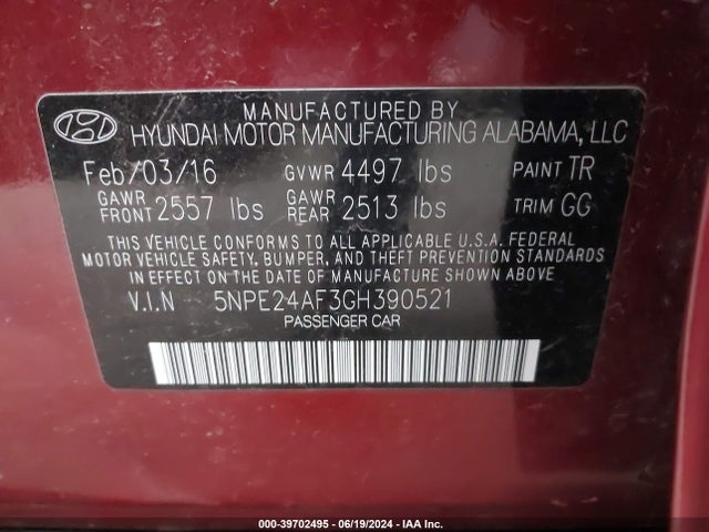 Hyundai SONATA SE 2016 5NPE24AF3GH390521 Image 9