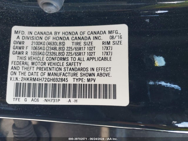 Honda Cr-v Ex-l 2016 2HKRM4H72GH692845 Image 9