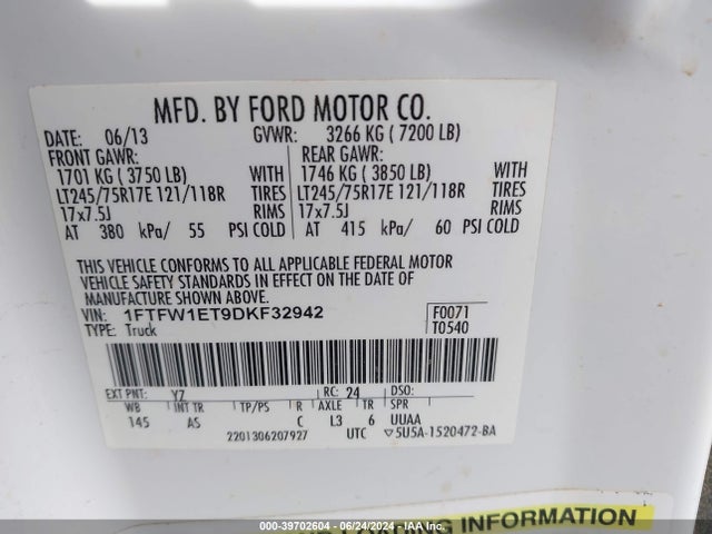 Aukcja sprzedaży 2013 Ford F-150 Xl, vin: 1FTFW1ET9DKF32942, numer aukcji: 39702604