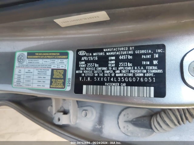 KIA Optima Lx 2016 5XXGT4L35GG076051 Image 9