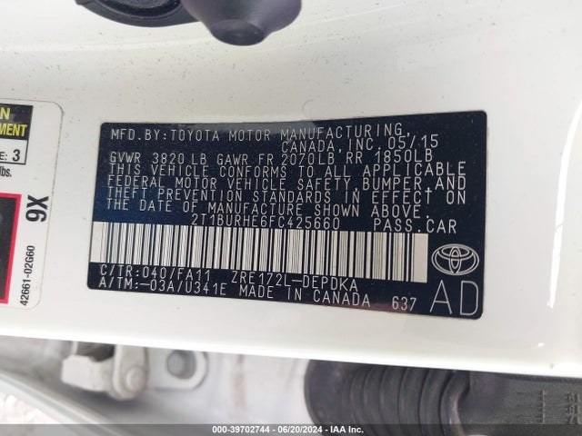 Toyota COROLLA L 2015 2T1BURHE6FC425660 Image 12
