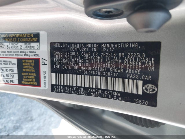 Toyota CAMRY SE 2017 4T1BF1FK7HU398717 Image 9