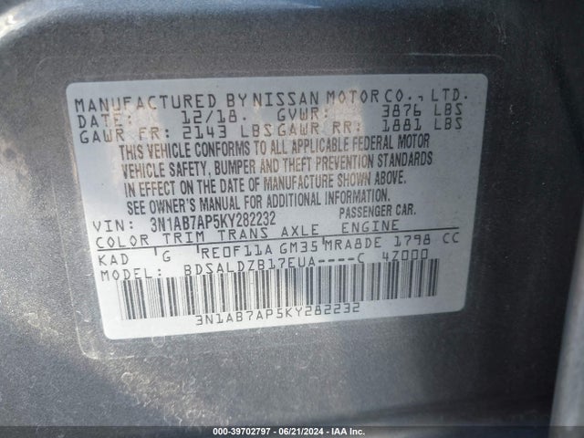 Nissan SENTRA SV 2019 3N1AB7AP5KY282232 Image 9