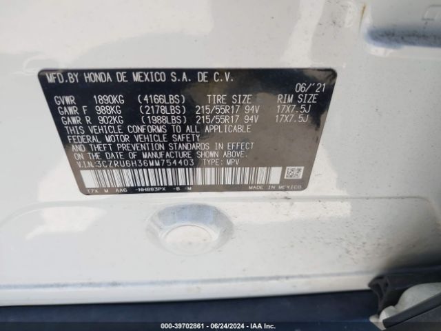 3CZRU6H36MM754403 Honda Hr-v Awd Lx