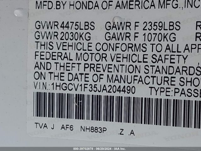 1HGCV1F35JA204490 Honda Accord Sport