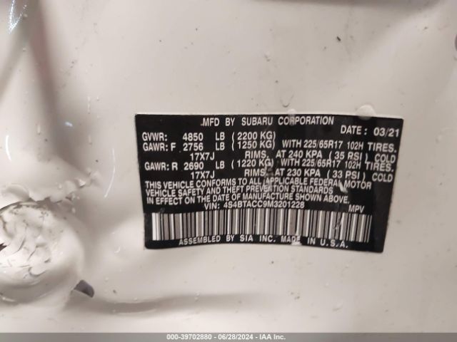 4S4BTACC9M3201228 Subaru Outback Premium