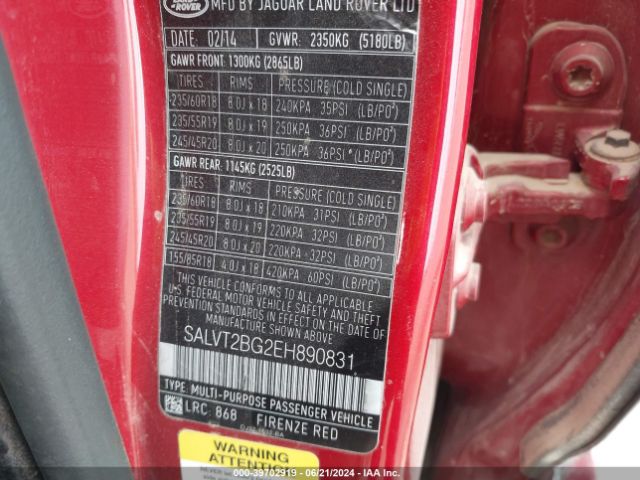 SALVT2BG2EH890831 Land Rover Range Rover Evoque Dynamic