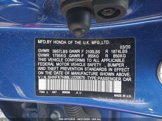 Honda Civic Ex-l 2020 SHHFK7H88LU220675 Image 9