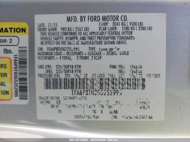 Ford Mustang Ecoboost 2016 1FA6P8TH3G5252995 Image 9