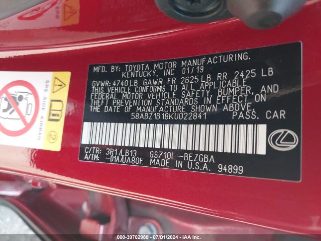 58ABZ1B18KU022841 Lexus Es 350 Luxury