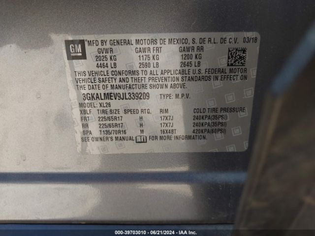 3GKALMEV9JL339209 GMC Terrain Sle